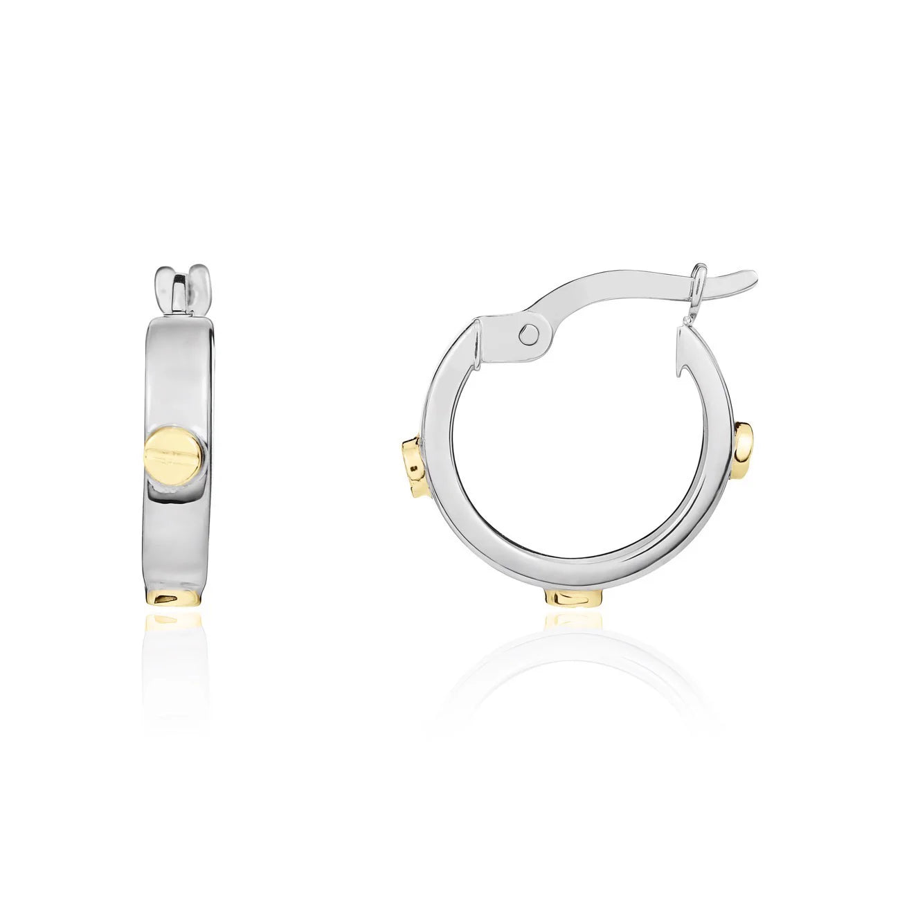 9ct white gold 14.5mm hoop earrings with yellow gold screws