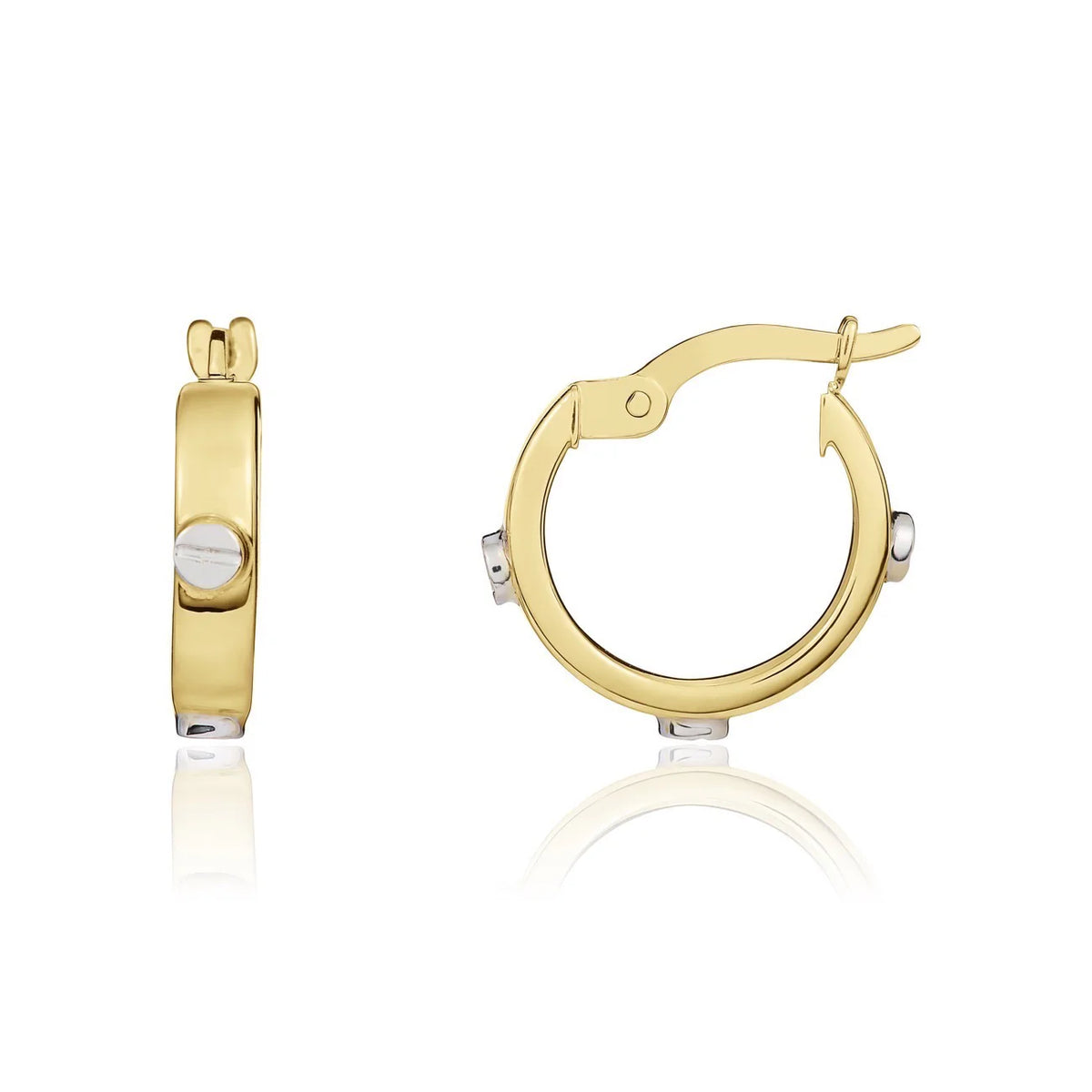 9ct yellow gold 14.5mm hoop earrings with white gold screws