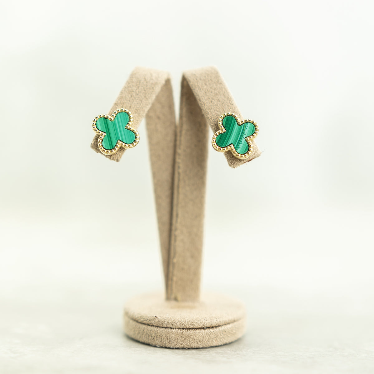 Designer Inspired 9ct Large Yellow Gold Malachite Petal Earrings available at RR Jewellers Yarm