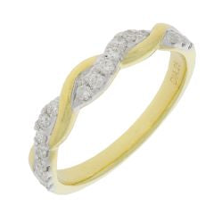 9ct yellow gold diamond set twisted band ring