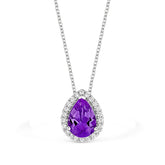 18ct white gold pear cut amethyst and diamond halo floating pendant