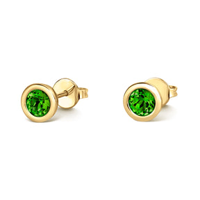 18ct yellow gold peridot round bezel set stud earrings