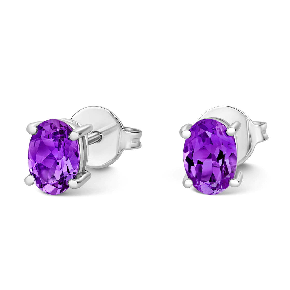 18ct white gold oval amethyst 4 claw stud earrings