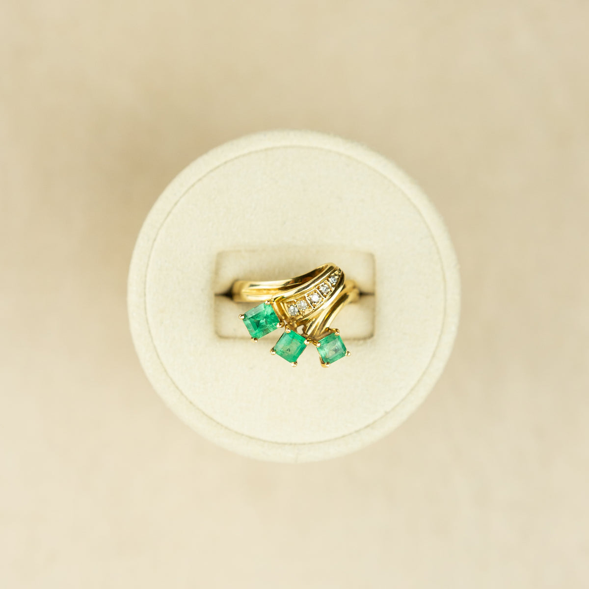 18 Karat Yellow Gold 3 stone Columbian Emerald Ring at RR Jewellers Yarm UK