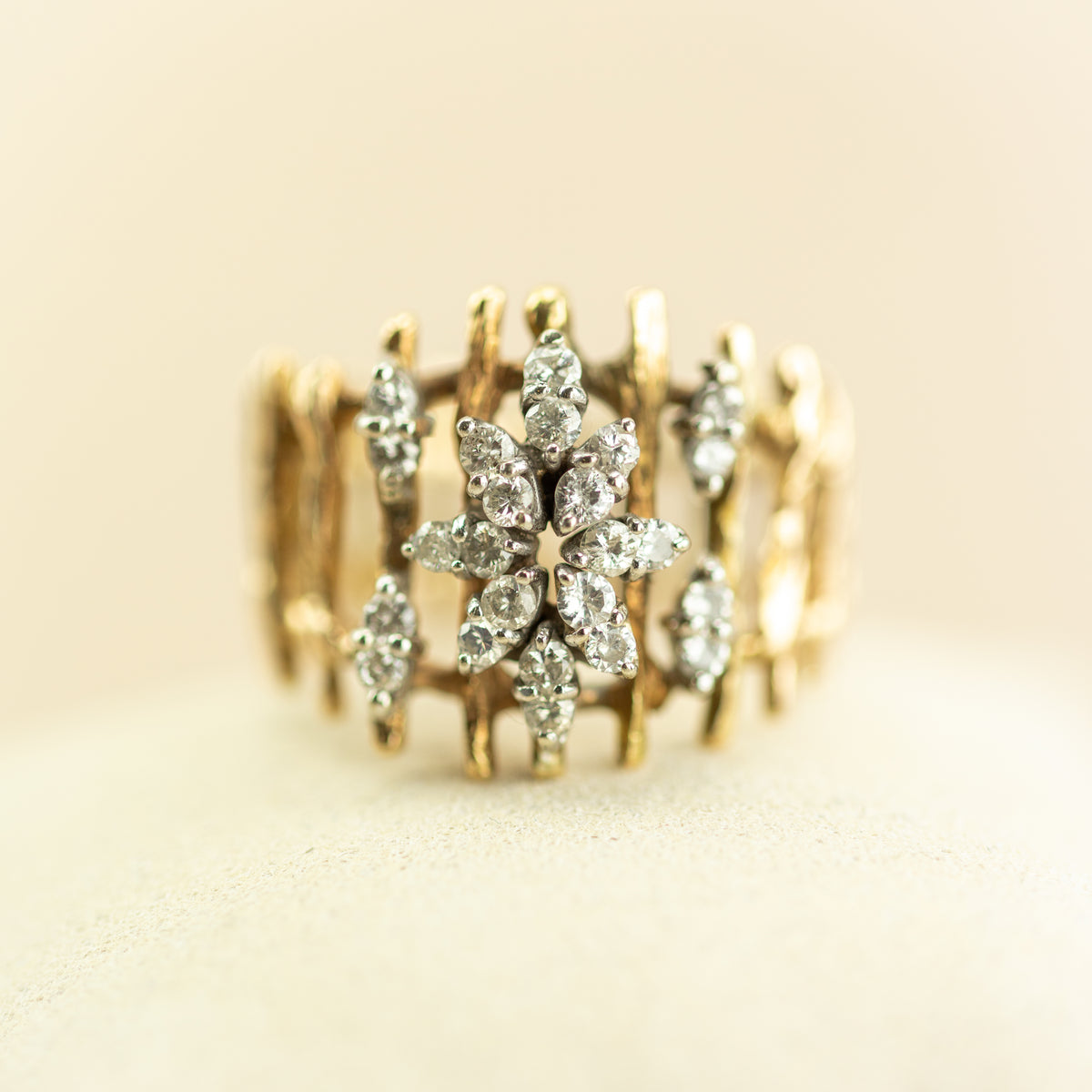 Pre Loved Yellow Gold & Natural Diamond Contemporary Dress Ring at RR Jewellers