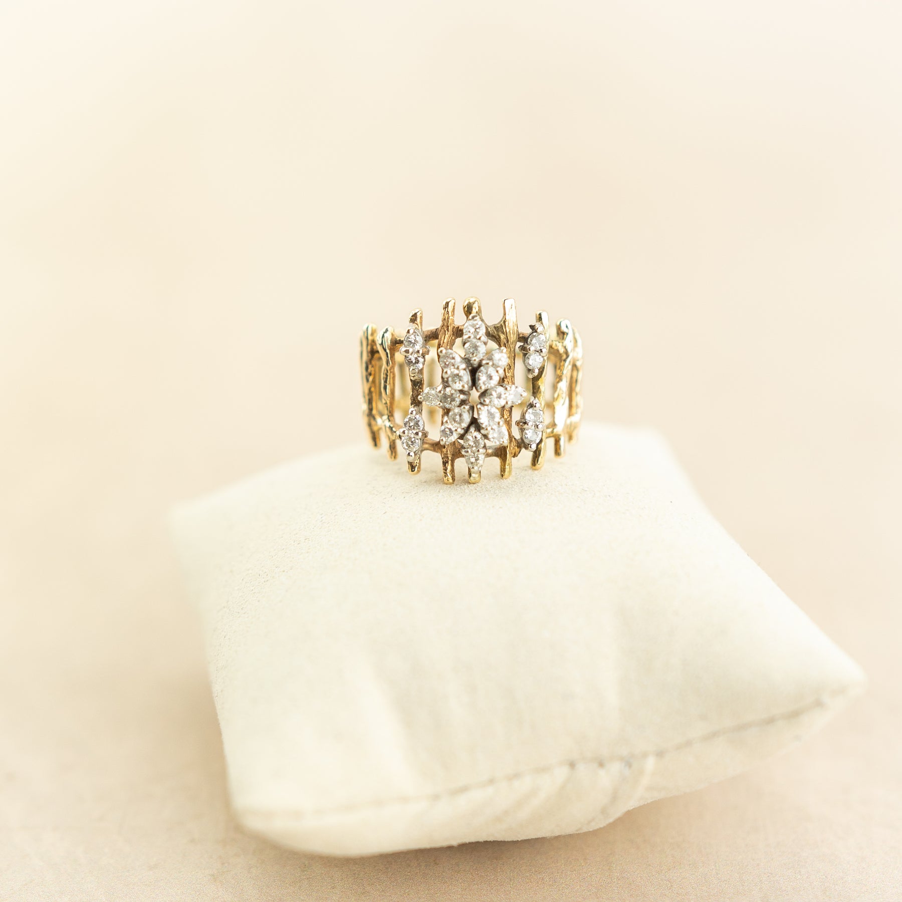 Pre Loved Yellow Gold & Natural Diamond Contemporary Dress Ring at RR Jewellers