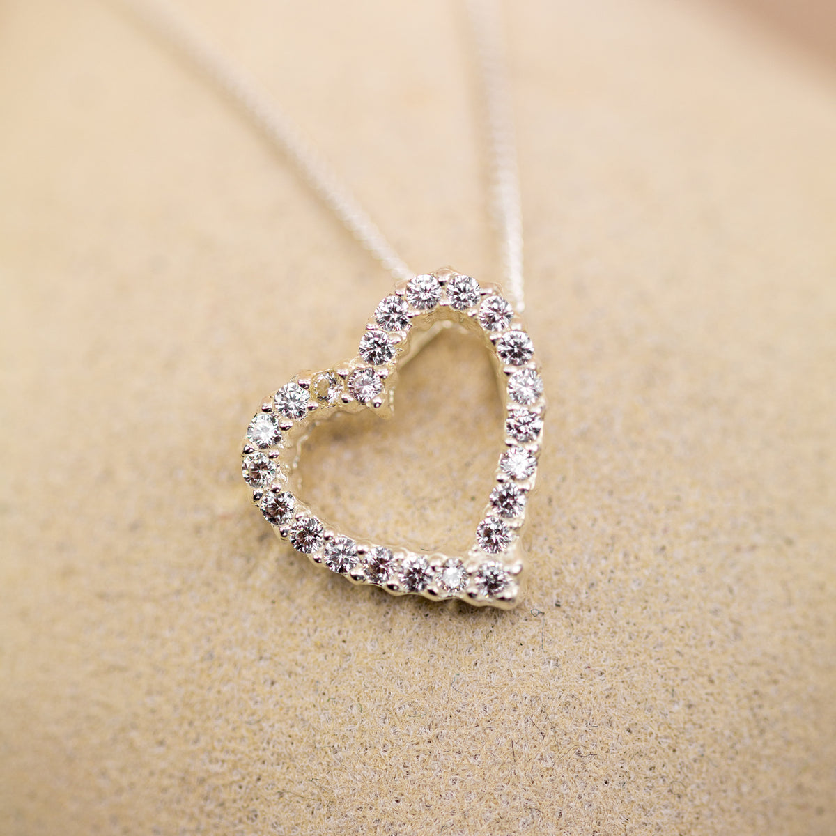 Silver CZ Diamond Heart Pendant