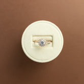 9 Karat Rose Gold Round CZ Halo Ring with CZ Shoulders at RR Jewellers Yarm UK