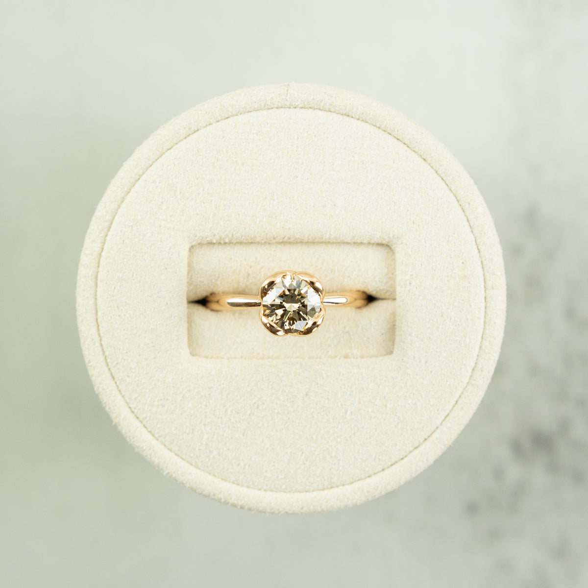 18 Karat Rose Gold 1.05ct Round Cognac Diamond Solitaire Ring at RR Jewellers