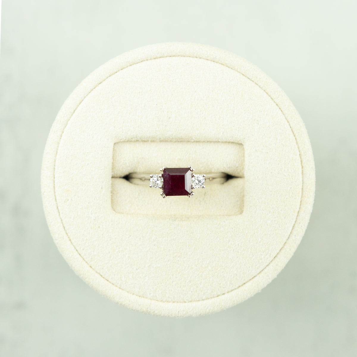 9 Karat White Gold 3 Stone Diamond & Ruby Ring at RR Jewellers Yarm