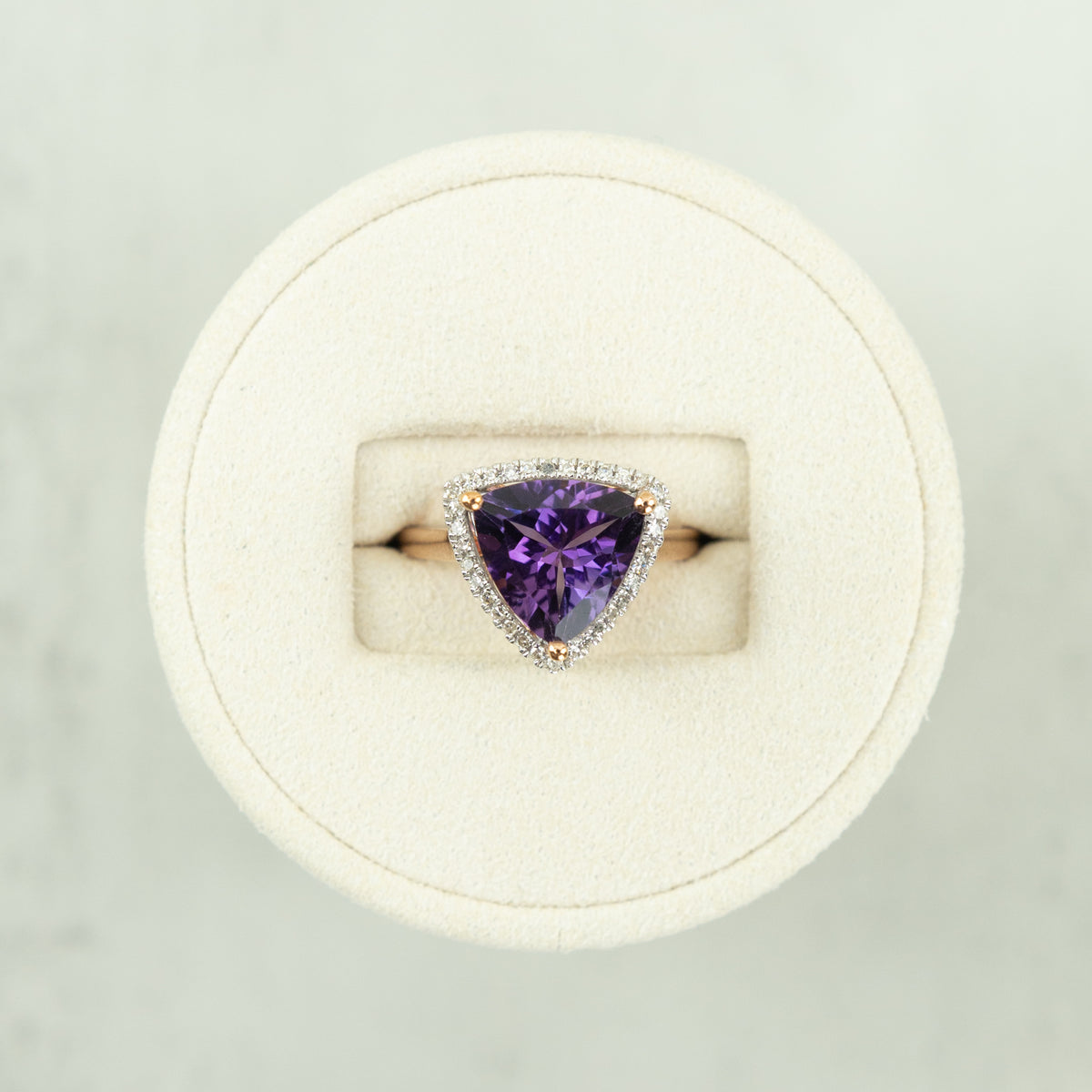 9 Karat Rose Gold Trillion Cut Amethyst Cocktail Ring