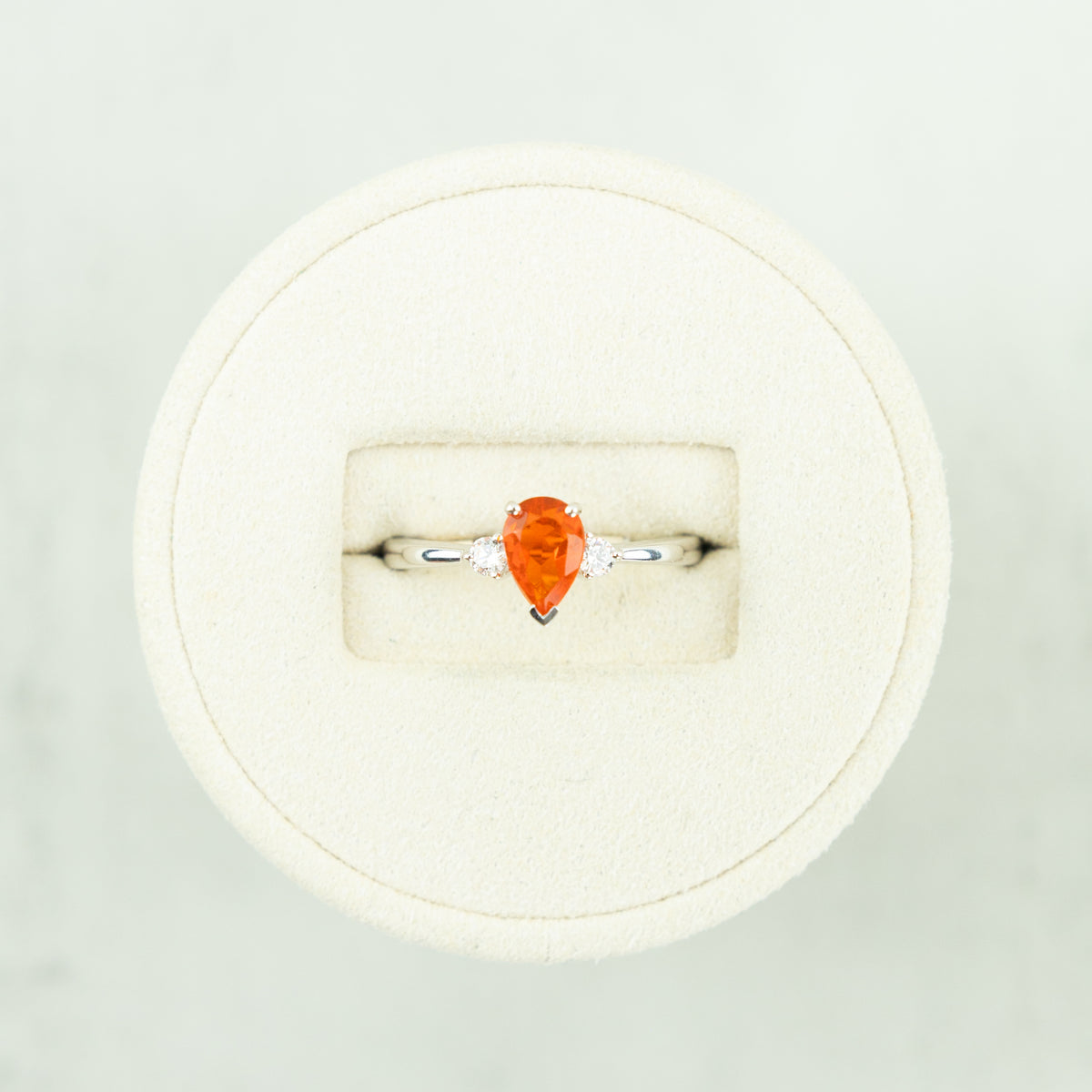 18 Karat White Gold Pear Cut Fire Opal Ring Diamond Accent Ring  at RR Jewellers Yarm 