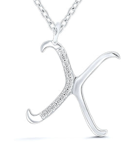 9ct white gold diamond initial X necklace 16-18 inch curb chain.